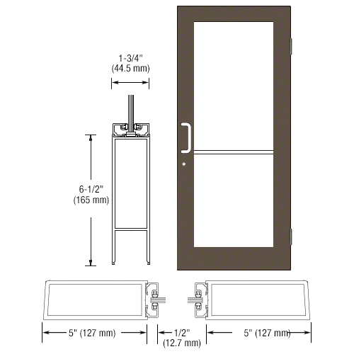 CRL-U.S. Aluminum DC51522 Bronze Black Anodized Custom Size Single Series 550 Wide Stile Butt Hinge Entrance Door for Surface Mount Door Closer