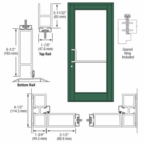 Custom Anodized Custom Single Series 800 Durafront Medium Stile Geared Hinge Entrance Door for Surface Mount Door Closer
