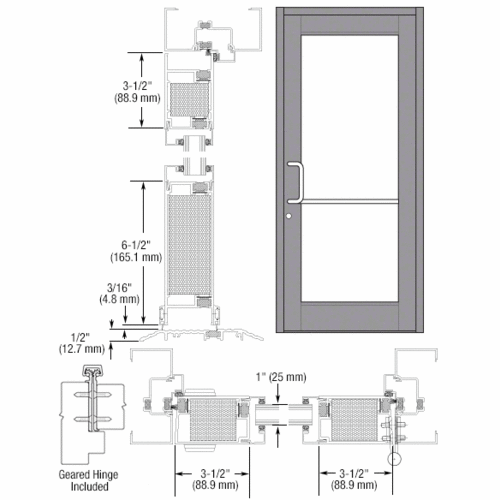 Clear Anodized Custom Single Series 700T Medium Stile Geared Hinge Entrance Door for Surface Mount Door Closer