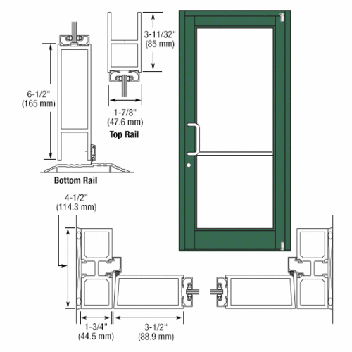 Custom Anodized Custom Single Series 800 Durafront Medium Stile Offset Pivot Entrance Door for Surface Mount Door Closer