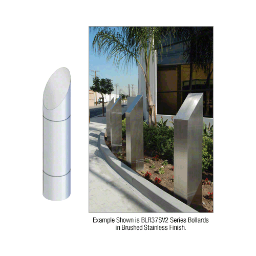 Polished Stainless Steel Bollard 9" Round with Angled Top and Single Line Accents