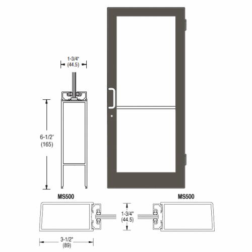 CRL-U.S. Aluminum 1DC41522L036 Bronze Black Anodized 400 Series Medium Stile (RHR) HRSO Single 3'0 x 7'0 Offset Hung with Butt Hinges for Surf Mount Closer Complete Door for 1" Glass with Standard MS Lock and Bottom Rail