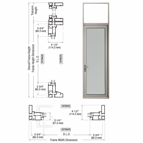 CRL TND91211L0 Custom Clear Anodized Series 900 Hinge Left Swing Out Single Terrace Door with Transom Frame, 3-3/4" Bottom Rail, and Standard Threshold