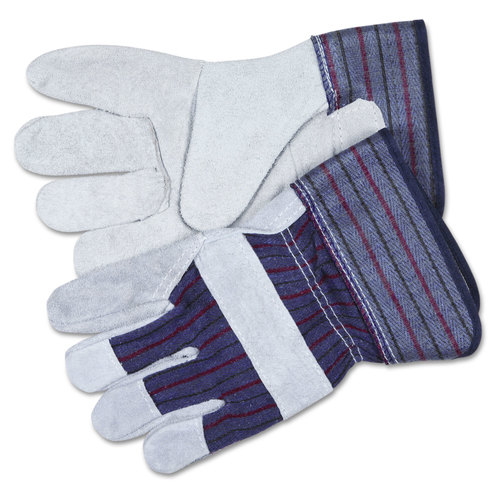 Split Leather Palm Gloves, Medium, Gray, Pair