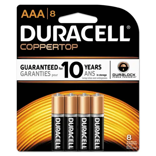 DURACELL MN2400B8Z Battery, 1.5 V Battery, 1.15 Ah, AAA Battery, Alkaline, Manganese Dioxide - pack of 8