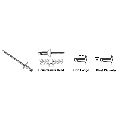 1/8" Diameter to 1/16-1/8" Grip Range Countersunk Head Steel Mandrel and Rivet - 10000