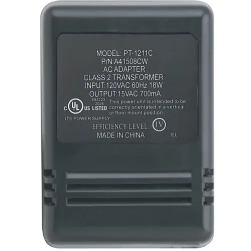 15V AC Plug-In Transformer, 110V Input, UL