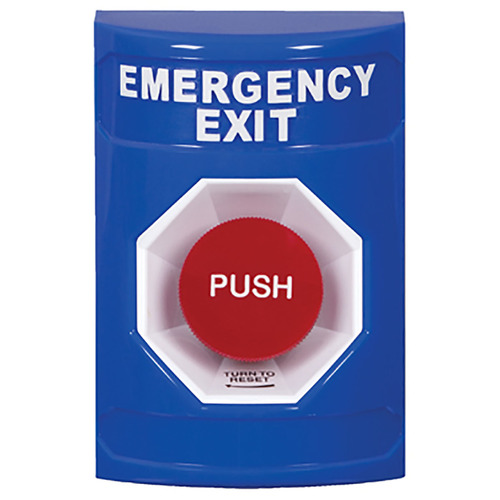 STI SS2401EX-EN Stopper Station, Blue, No Cover, Turn-to-Reset, "EMERGENCY EXIT"English
