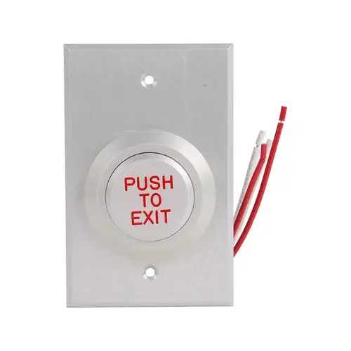 5287 Series Single Gang Heavy Duty Push Button Switch, Pneumatic 2-60 Second Delay, Form Z, 1-1/2" Diameter Button, "PUSH TO EXIT" in Red Letters