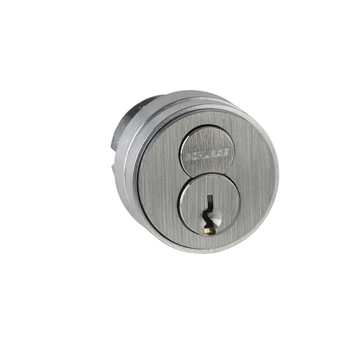 Conventional Core Mortise Cylinder CE Keyway with Compression Ring, Spring, and 3/8" Blocking Ring with Straight Cam Satin Chrome Finish