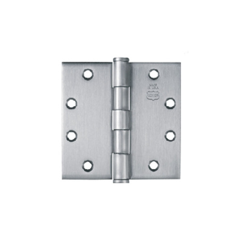 Ball Bearing Five Knuckle Architectural Grade Hinge with Button Tips, Heavy Weight Brass Half Mortis, 5 In. Satin Chrome