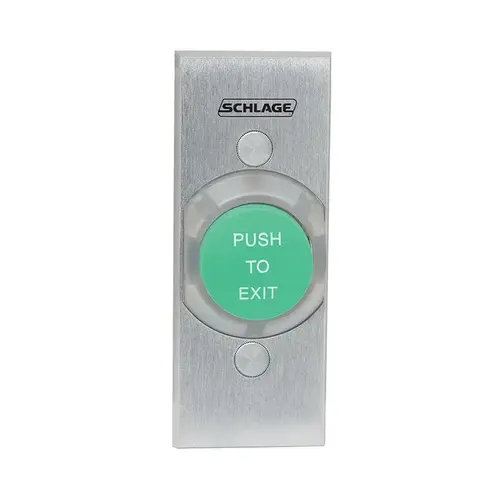 1-5/8" Heavy Duty Delay Action Narrow Stile Glow in the Dark Pushbutton with Push to Exit Engraved Aluminum Finish