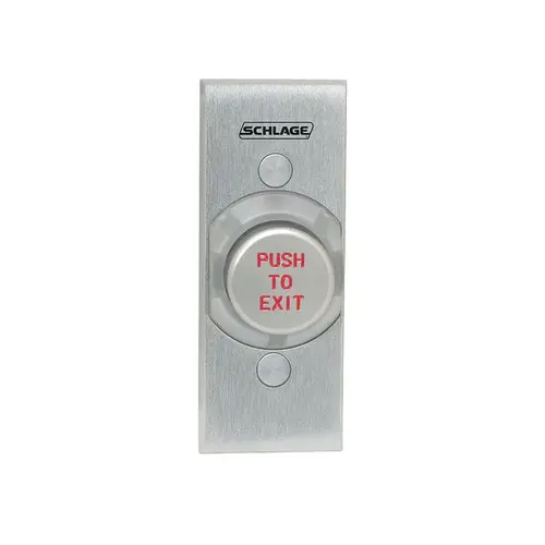 1-1/4" Metal Button, Single Gang, Aluminum Button Red Coated, Engraved "PUSH TO EXIT", Narrow Stile