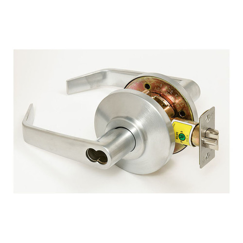 7K Series 2-3/8" Backset 7 Pin Entry 15 Lever and D Rose ANSI Strike Less Core Satin Chrome Finish