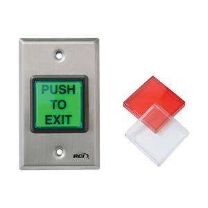 RCI 972-L-ES-MO 32D Momentary All in One Illuminated Push Button with English and Spanish, Satin Stainless Steel Finish