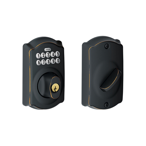 Camelot Electronic Keypad Deadbolt C Keyway with 12287 Latch and 10116 Strike Aged Bronze Finish