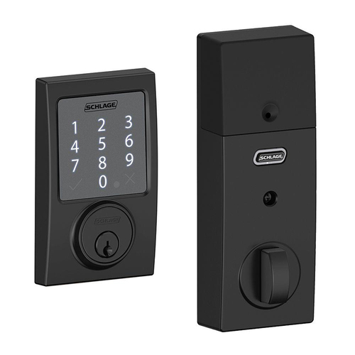Schlage Residential BE479AA V CEN 622 Sense Smart Century Touchpad Deadbolt Works with Apple HomeKit with 12344 Latch and 10116 Strike Matte Black Finish