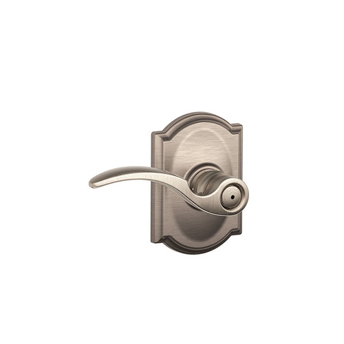 St Annes Lever with Camelot Rose Privacy Lock with 16080 Latch and 10027 Strike Satin Nickel Finish