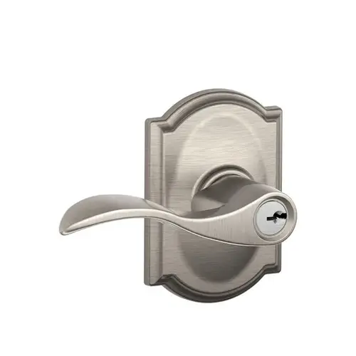 Accent Lever with Camelot Rose Keyed Entry Lock C Keyway with 16211 Latch and 10063 Strike Satin Nickel Finish