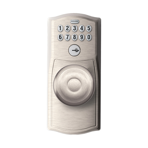 Camelot with Georgian Knob Entry Flex Lock Electronic Keypad with 16211 Latch and 10063 Strike Satin Nickel Finish