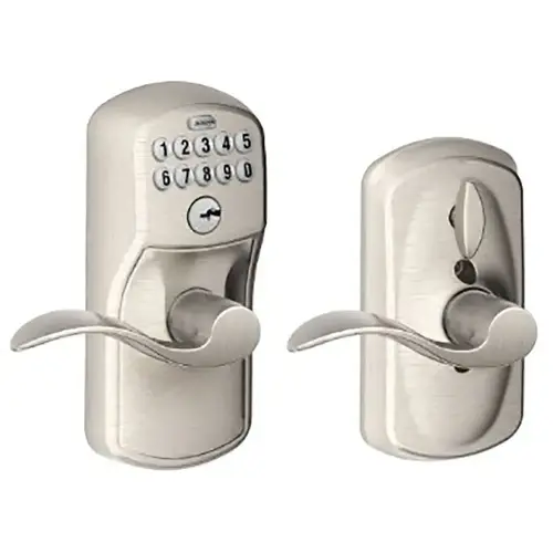 Plymouth with Accent Lever Entry Flex Lock Electronic Keypad with 16211 Latch and 10063 Strike Satin Nickel Finish