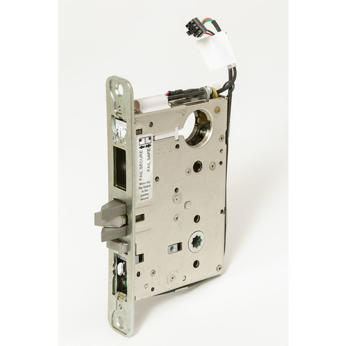Single Cylinder Fail Secure Electronic Mortise Lever by Lever Lock Body, Strike, Front Plate, and Screw Pack with Request to Exit Switch and L4 Keyway Satin Chrome Finish