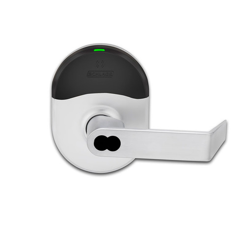 NDE Series Wireless Cylindrical Vandlgard Storeroom Lock Small Format Less Core Rhodes Lever Bright Chrome Finish