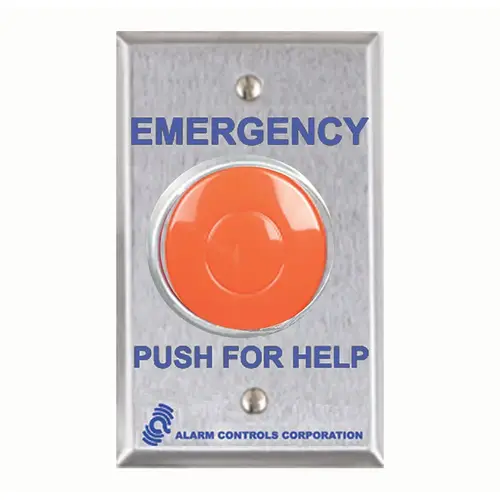 Alarm Controls PBL-1 Single Gang Red Mushroom Button Latching Satin Stainless Steel Finish