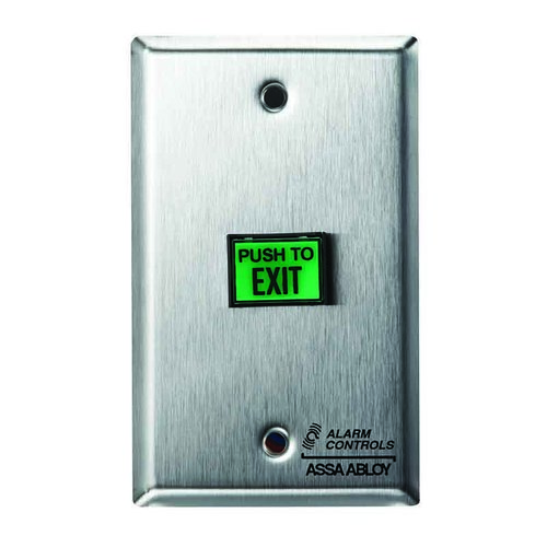 Alarm Controls TS-7 Single Gang Green Square Push to Exit Button Satin Stainless Steel Finish