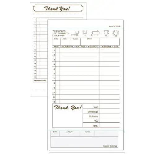 GUEST CHECK NO CARBON 2 PART TAB