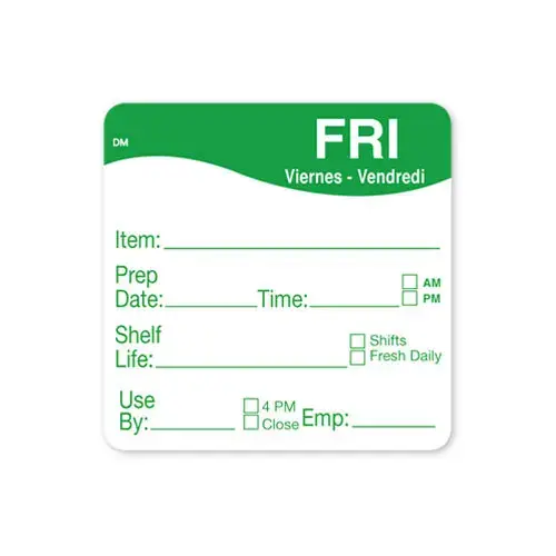 2x2 DM 250 DOW LDIRTS (12 roll Case) 2 inch x 2 inch square DissolveMark-Dissolvable Adhesive 250 count - Day of the Week Date Initial Rotate Shelf Life Label (12 Rolls per Case)