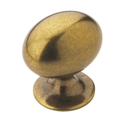 Burnished Brass Transitional Oval Cabinet Knob 1-3/8" Diameter For Kitchen And Cabinet Hardware