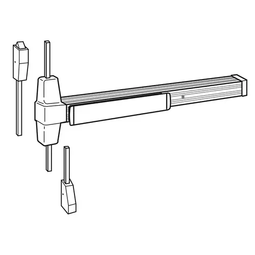 3' Surface Vertical Rod Grooved Case Exit Device Less Bottom Rod 605 Bright Brass Finish