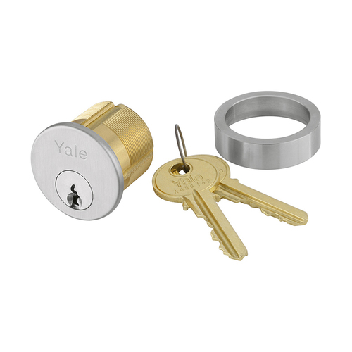 Mortise Cylinder, 1-1/8", Yale/Sargent Cam (2160), 6-Pin, GC Keyway, 0-Bitted, Satin Chrome