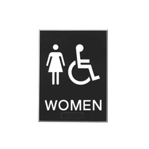 ADA Tactile Signage - WOMEN, 0.125" Thick Plastic, Grade 2 Braille Translation, 6" x 8", Black