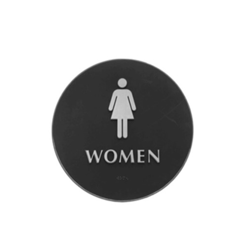 ADA Tactile Signage - RESTROOM WOMEN, 9/16" Thick Plastic, Grade 2 Braille Translation, 10-1/2" Size per Side, Triangle Blue