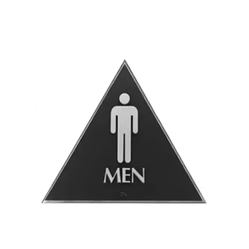 ADA Tactile Signage - RESTROOM MEN, 9/16" Thick Plastic, Grade 2 Braille Translation, 10-1/2" Size per Side, Triangle Blue