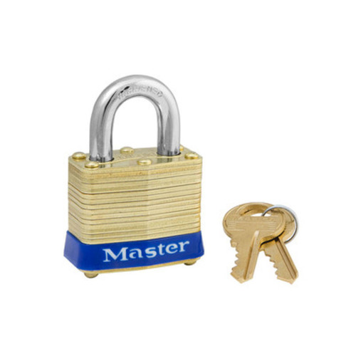 1-9/16" Laminated Brass Body, 3/4" Tall 9/32" Diameter Hardened Steel Shackle, 4 Pin Cylinder Keyed Alike 1-9/16in (40mm) Wide Laminated Brass Pin Tumbler Padlock