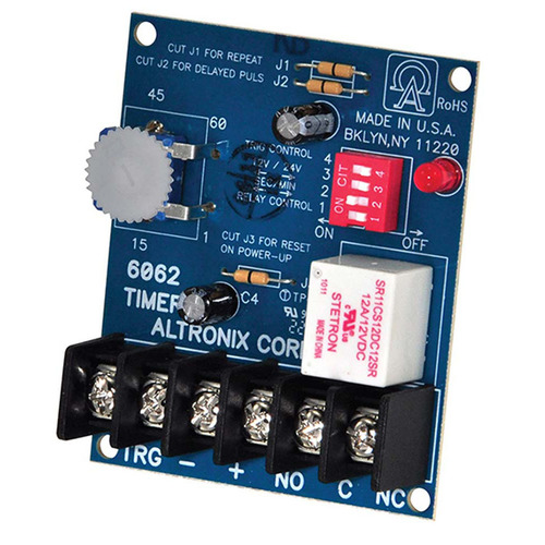 Multi-Purpose Timer, 12/24VDC, 1 Second to 60 Minutes, Board Only, Selectable Relay Activation, LED Indicates Relay is Energized