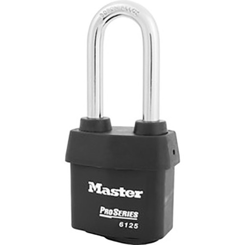 2-3/8 In. Heavy Steel Body, 2-1/2 In. Tall 5/16 In. Diameter Hardened Boron Alloy Shackle, 5 Pin Cylinder, Weather Tough Cover Keyed Alike