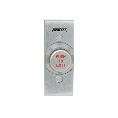 1-1/4" Metal Button, Single Gang, Aluminum Button Engraved "PUSH TO EXIT", Delayed Action (0-60 Seconds), Narrow Stile