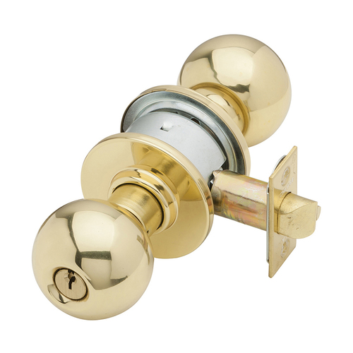 A Series Storeroom Orbit Lock C Keyway with 11096 Latch 10001 Strike Bright Brass Finish