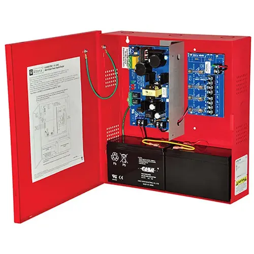 Power Supply/Charger, Input 115VAC 60Hz at 3.5A, 4 Fused Outputs, 12VDC at 4A or 24VDC at 3A, Red EnclosureIncludes Plug-in Transformer