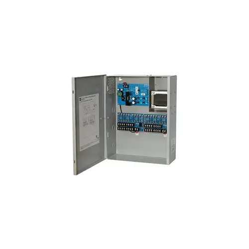 CCTV Combination AC and DC Wall Mount, Input 115VAC 50/60Hz at 1.52A, (8) 12VDC Fuse Protected Ouptuts, (8) 24VDC Fuse Protected Outputs, Grey Enclosure