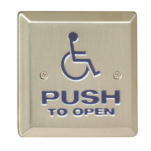 All-Active Switch, 4-1/2" Square, Exposed Mounting Screws, SPDT, Wheelchair/PUSHTOOPEN - Blue