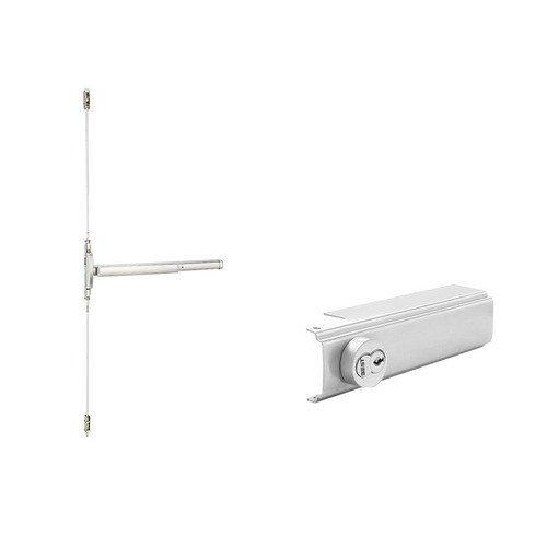 48" Electric Latch Retraction Surface Vertical Rod Exit Device, Lever/Knob Always Active, Less Bottom Rod, Touchbar Monitoring Switch, 4' Device, Satin Brass