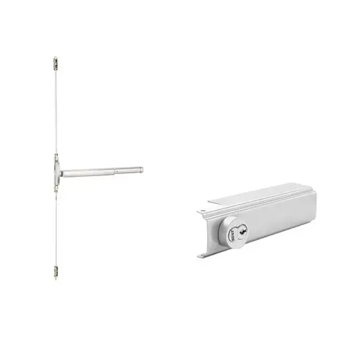 36" Electric Latch Retraction Surface Vertical Rod Exit Device, Lever/Knob Always Active, Less Bottom Rod, Touchbar Monitoring Switch, 3' Device, Satin Brass