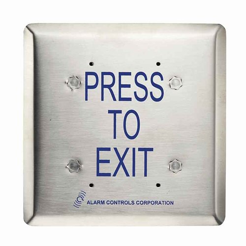 Push Plate, 5-1/2" Square, "PRESS TO EXIT", Pneumatic Time Delay, Satin Stainless Steel