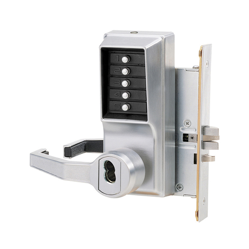 8100 Series Mechanical Pushbutton Mortise Lever Lock x LH Satin Chrome