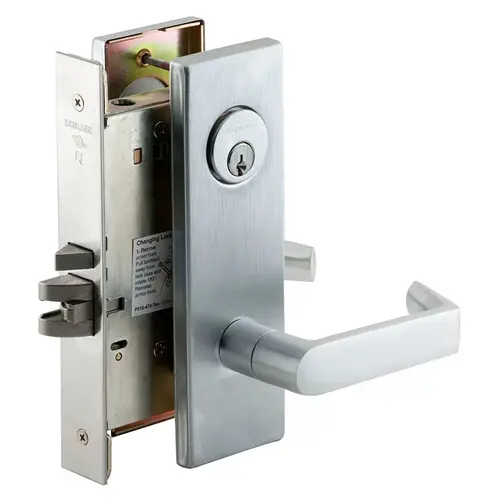 Storeroom Mortise Lock Less Cylinder with 06 Lever and N Escutcheon Satin Chrome Finish